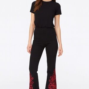 RARE Vintage JNCO Black Velvet Red Applique Flare Pants